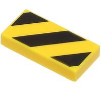 LEGO Tile 1x2, Part 3069, Building Block Component (Black and Yellow Danger Stripes, 10, Bricks)