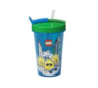 LEGO Tumbler With Straw - Fun & Functional Hydration for Kids | Reusable, Insulated Cup With Straw, Lid & LEGO Iconic Graphics, Blue and Green
