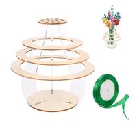 Lego Vase for Flowers,Display Lego Flower Vase,Floating Ring Vases for Plant,Rose Chrysanthemum Sunflower Lotus Cherry Blossom,with a Green Ribbon Roll