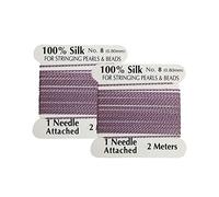 LeGold 2 Pieces Silk Beading Cord Thread and Needle Size 8 Lilac Color