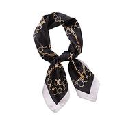 Legou Scarf satin silk imitation small silk chain printing square hair band scarf Black 70 * 70cm