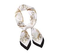 Legou Scarf satin silk imitation small silk chain printing square hair band scarf White 70 * 70cm