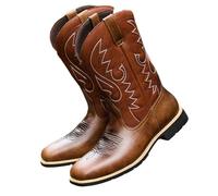 Legou Western cowboy boots tall embroidered retro men and women large size Brown 10