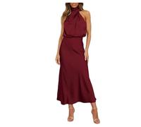 Legou Women’s Socialite Cocktail Dress Mock Neck Keyhole Elastic High Waist Elegant Evening Party Maxi Dress Wine red M