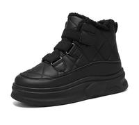 Legou Womens Mini Snow Boots,Fuzz Lined Ankle Boots Anti-Slip Platform Waterproof Winter Slip on Shoes Black 4 UK/ 35 EU