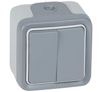 Legrand 069715 Waterproof 2-Gang 2-Way Switch, Plexo Complete Surface Mounting, 10AX, 250V, Grey
