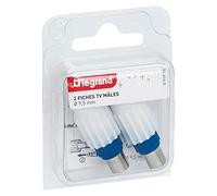 Legrand 091016 2 x Male Standardized Coaxial Television Plugs, Diameter 9.5 mm, White