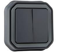 Legrand - Control for Double or Two-Way Switch Function 10A or 10A Push Button Waterproof Plexo Complete for Flush mounting in Anthracite