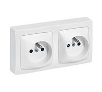 LEGRAND - Double Wall Socket 16A with Earth - Horizontal or Vertical Installation - 2P+T Socket with Projection Frame - Made in France - White