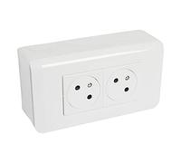 LEGRAND - Double wall socket pre-wired with Earth Mosaic Surface Link at 45° - 2P+T socket + Projection frame + Finish plate - Made in France - White