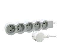 LEGRAND | Extra-Flat Extension Cord, 5 Sockets 2P+T Earth, 1.5m White And Light Grey Cord, 1 90° Socket For Large Charger