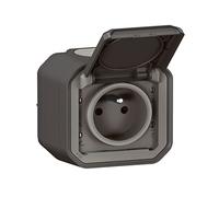 LEGRAND - IP55 waterproof socket with Plexo Earth - 2P+T 16A socket complete with shutter - For exposed installation - Made in France - Anthracite