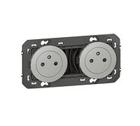 Legrand LEG95248 2X2P Double Socket 2P + T Pre-Wired Dooxie Surface 16A Aluminium Finish Blister Packaging, Aluminium