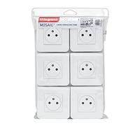 LEGRAND - Mosaic Surface Earth Wall Socket - 2P+T Socket + Finish Plate + Screw Mounting Bracket - Made in France - White - Pack of 6