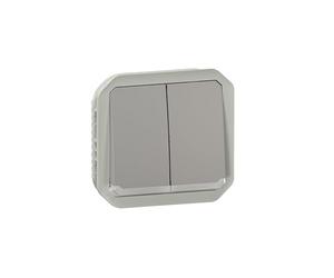 LEGRAND, Plexo 069526L Wet Room Double Toggle Switch/Toggle Button + Button & Toggle Contact, Illuminated, Convertible 3-in-1 Product, 10 A, 250 Volt, Colour: Grey