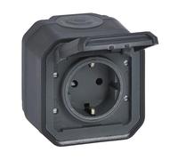 LEGRAND, Plexo 069783L Wet Room Socket Schuko Standard Including Hinged Lid Touch Protection Installation with Screw Terminals 16 Amp 250 Volt IP44 IK07 Anthracite