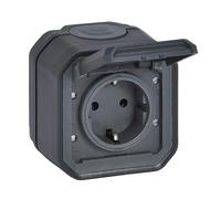 LEGRAND, Plexo New 069799L Surface-Mounted Socket Schuko Standard with Hinged Lid Contact Protection Plug-In Terminals 16 Amp 250 Volt IP44 IK07 Anthracite