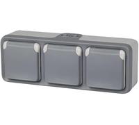Legrand Plexo Triple Socket for Recessed Spotlights Modern Grey | Plexo, Triple Socket 3 x 2 P+T, Surface Mount, Grey, 191515