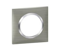 Legrand - Square dooxie 1 Hole Plate with Brushed Stainless Steel Effect Finish with Chrome Effect Ring
