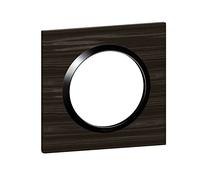 Legrand - Square dooxie 1 Hole Plate with Ebony Wood Effect Finish with Shiny Black Ring