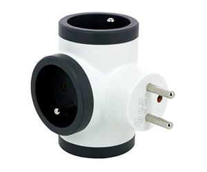 LEGRAND - Triple socket plug - 3 side T-sockets with earth - Integrated child safety - White and dark grey