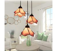 LEGZIT Art Deco Glass Pendant Light,Pink Tiffany Style Art Glass Ceiling Hanging Light Modern Flower Light Fixture Stained Glass Pendant Lighting for Kitchen Dinning Room