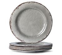 LEHAHA 9 inch Gray Melamine Plate 6 Piece Set, Farmhouse Salad/Dessert Plates, Break and Stain-resistant Dishes Set Great for Dining Party, Ideal for Salad, Dessert and Cakes