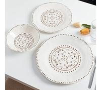 LEHAHA Beaded Crackle 12 Piece Melamine Camping Dinnerware Set, Plates and Bowls Sets, Indoor and Outdoor Use, Break-Resistant Rustic RV Dishes Set, Service for 4(Ivory)…