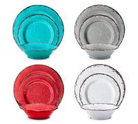 LEHAHA BPA Free Rustic Melamine Plate and Bowl Dinnerware Set Perfect for Indoor Outdoor Dining Party, Camping, 12 Piece Unbreakable Dinnerware Set, Service for 4
