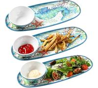 LEHAHA Coastal Chip and Dip Serving platter Set, Set of 3, Melamine Bowl and Tray Gift Set,Serving Dishes for Entertaining, Small Serving Bowls for Side Dishes, Salsa, Appetizers, Condiments.