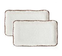 LEHAHA Farmhouse Large Serving Platters, 2 Piece Melamine Dinnerware Set, 17.5 x 10 Inches Vintage Serving Tray, Rectangle White Rustic Trays Set of 2