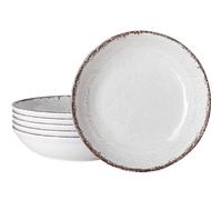 LEHAHA Farmhouse Pasta Bowls, Set of 6, White Melamine Rustic 42 oz Shallow Bowl, Large Salad Bowl, Deep Pasta plate, Dishwasher Safe Serving Bowls.…