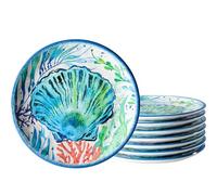 LEHAHA Melamine Appetizer Plates,Set of 8, Small Salad Plate,6 Inch Dessert Plate for Kitchen, Small Serving Dishes Party Plates for Dessert,Snacks, Fruit and Side Dishes,Oceanic Design