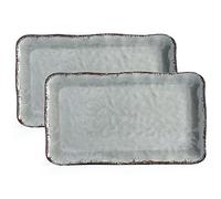 LEHAHA Melamine Crackled Rustic Serving Platter Set of 2, Farmhouse Large Rectangle Trays for Food, Entertaining and Party Use, 17.5"x 10", Grey