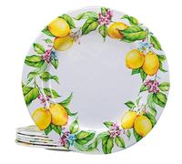 LEHAHA Melamine Dinner Plate Set of 6, 11” inch Lemon Plates Set, BPA Free, Lightweight and Break Resistant, Great for Parties, RVs, Picnic and Camping Trailer, Dishwasher Safe