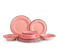 LEHAHA Melamine Dinnerware Sets, Farmhouse Dinnerware Set, Camping Dishes Set, BPA free and Lightweight, Durable Outdoor Plates and Bowls Set, Service for 4 (12 piece), (Pink)