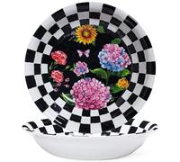 LEHAHA Melamine Large Serving Bowls, Set of 2, Sunflower 13.75" x 2.75" (130 OZ) Pasta and Salad Bowl, Black Plaid Durable for Kitchen, Dishwasher Safe