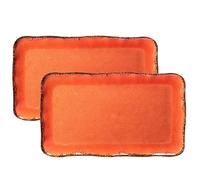 LEHAHA Melamine Serving Tray/Platters Set of 2, 17.5" x 10", 2-Piece Large Rectangular Melamine Platter Set for Serving Food, Orange