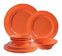 LEHAHA Orange Melamine Dinnerware Set, 12 Piece Kitchen Tableware Plates Bowls Dishes Set, Lightweight Unbreakable Dinnerware Set for 4, Dishwasher Safe and BPA free
