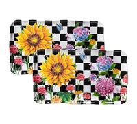 LEHAHA Rectangular Melamine Sunflower Serving Tray, 2-Piece Hydrangea Serving Platter Set, 17.5" x 10" Colorful Trays/Platters Sets for Outdoor and Indoor Dining and Entertaining Parties,Black Plaid