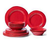 LEHAHA Red Melamine Dinnerware Sets, 18-Piece Melamine Dishes Set, Lightweight and Chip Resistant, Durable Plates and Bowls Set, Safe for Daily Use, Dishwasher Safe, Service for 6