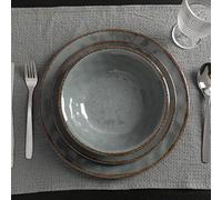 LEHAHA Rustic Farmhouse 12 Piece Melamine Camping Dinnerware Set, Plates and Bowls Sets, Indoor and Outdoor Use, Lightweight and Unbreakable Kitchen dishes Set for 4(Grey)