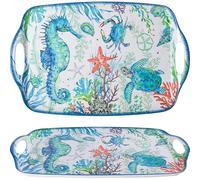 LEHAHA Serving Tray with Handles, Large Rectangular Melamine Serve Platter for Serve Food, Set of 2, 19 x 12 inch,Unbreakable Food Platter for Coffee Table, Ottoman Tray for Bedroom, Living Room.