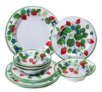 LEHAHA Strawberry Melamine Dinnerware Sets-12pcs Plates and Bowls Set, Lightweight/Unbreakable Camping Dishes Set for 4, Cute Kitchen Dinner Set for Indoor Outdoor Use