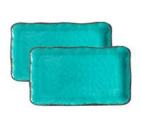 LEHAHA Vintage Melamine Serving Tray Set, Rectangular Large Serving Trays/Platters Set for Serving Food, BPA Free Food Serving Platters and Trays, Set of 2, 17.5" x 10", Teal