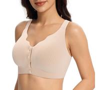 LEHEEYWT Front Fastening Bra, Non Wired Support Comfort Bras for Women UK, Wireless Soft Post Surgery Sports Bra Bralettes for Women The Elderly Ladies (L, Milk Coffee)