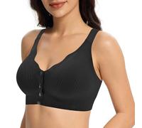 LEHEEYWT Front Fastening Bra, Non Wired Support Comfort Bras for Women UK, Wireless Soft Post Surgery Sports Bra Bralettes for Women The Elderly Ladies (UK, Alpha, M, Regular, Regular, Black)