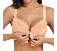 LEHEEYWT Front Fastening Bra, Padded Support Sexy Lace Push Up Fantasie Bras for Women, Comfortable Everyday Plunge Plus Size Underwired Women's Bras (UK, Alpha, XL, Regular, Regular, Skin)