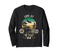 Lehi Utah USA Hotrod Retro Desert Sunset Design Long Sleeve T-Shirt