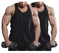 Lehmanlin Men's 2-Pack Stringer Tank Top Y Back Muscle Bodybuilding Gym Shirts (Black/Black M)
